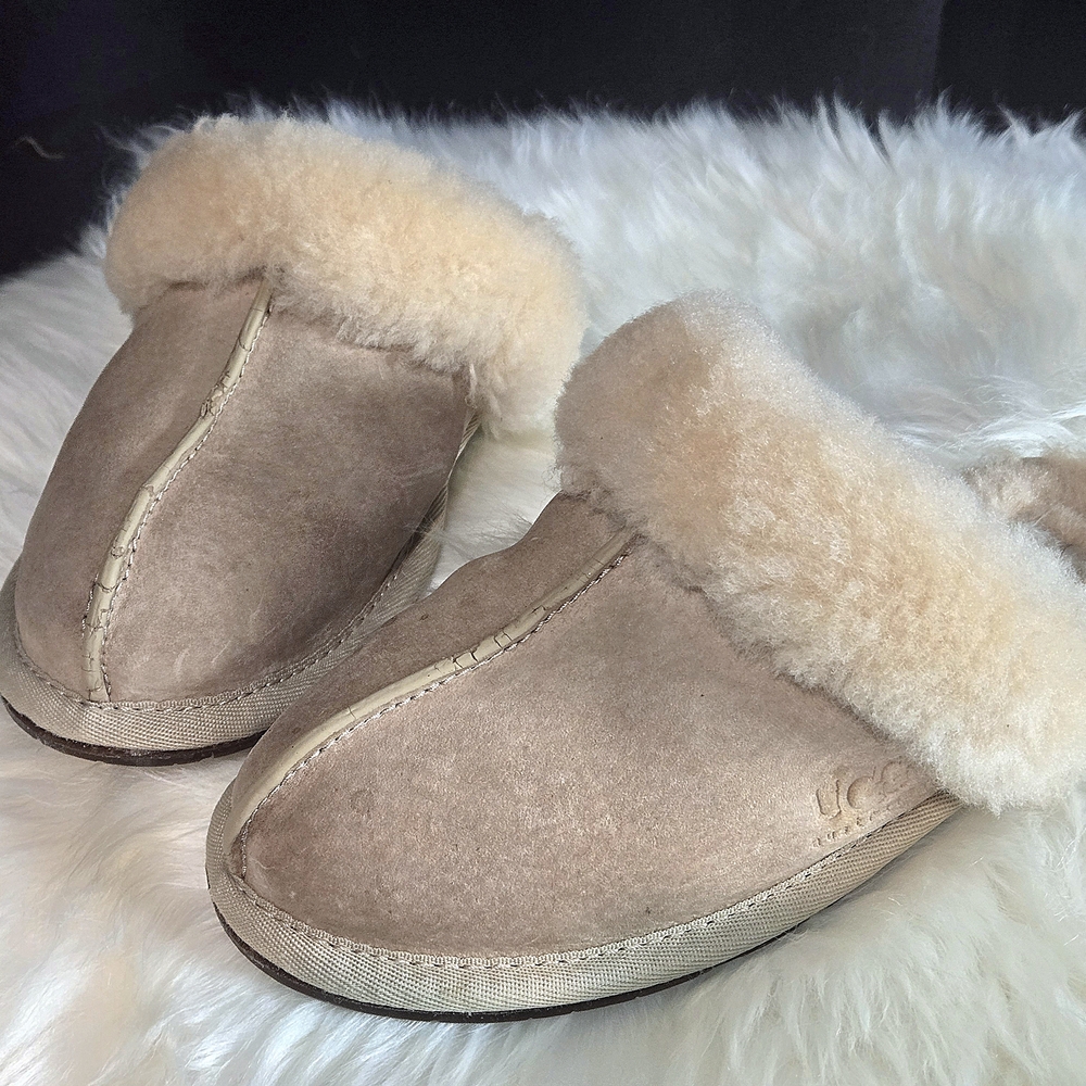 UGG Tan and Cream Shearling Slippers